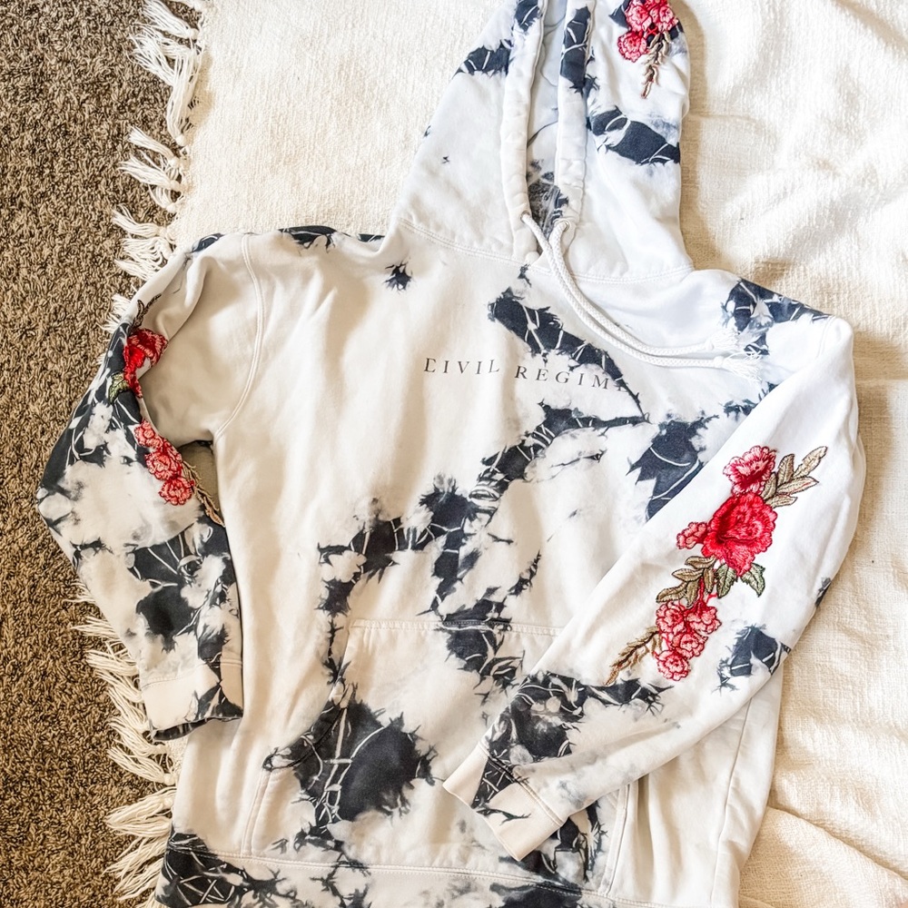 Civil Regime Red Roses Hoodie in Marble Wash